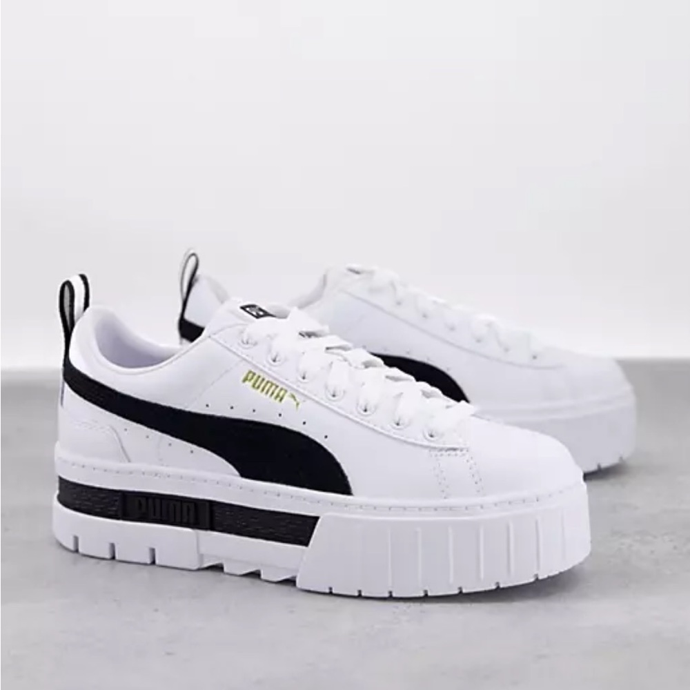 PUMA Mayze platform sneakers, white and black